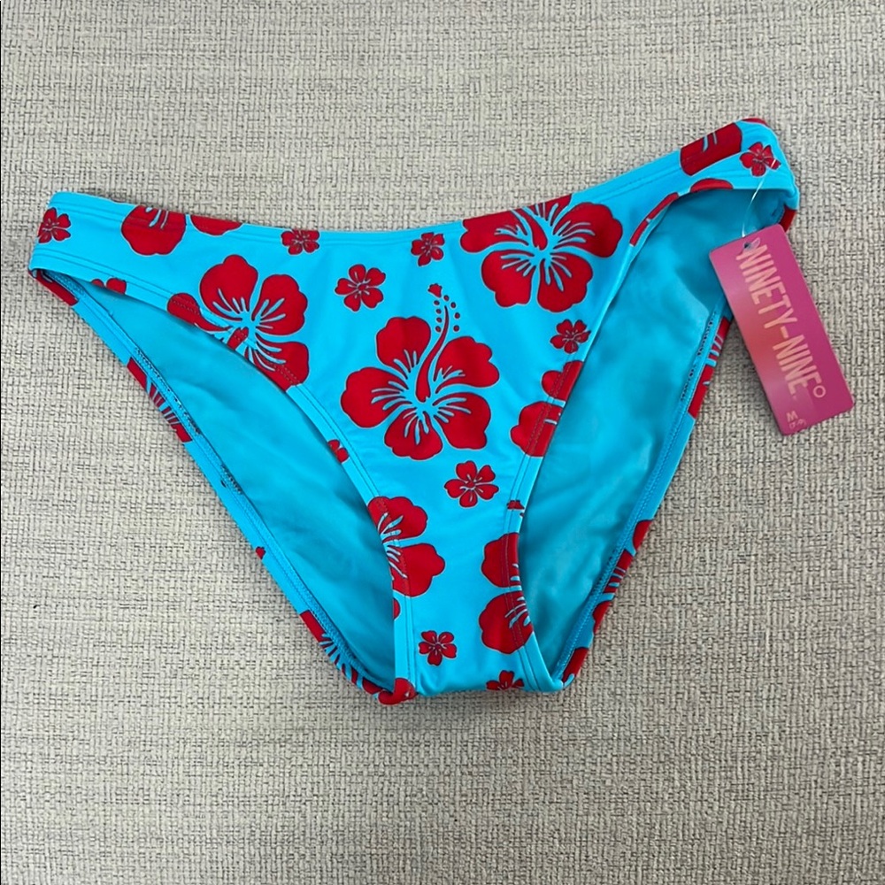 Blue and Red Tropical Flower Bikini Bottom